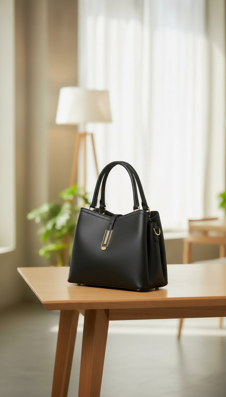 Black Faux Leather Day-to-Night Handbag - RIZE.OFFICIAL