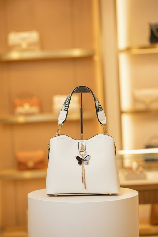 Elegance Lumière Premium Tote — White Luxe Edition with Butterfly Charm - RIZE.OFFICIAL