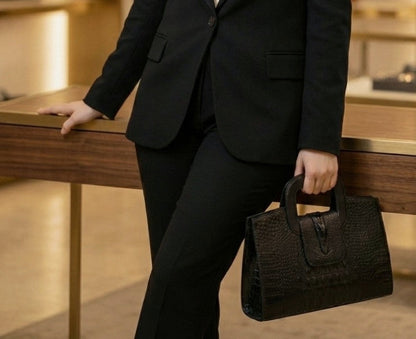 Elegant Croc-Embossed Leather Top-Handle Handbag – Timeless Luxury Design - RIZE.OFFICIAL