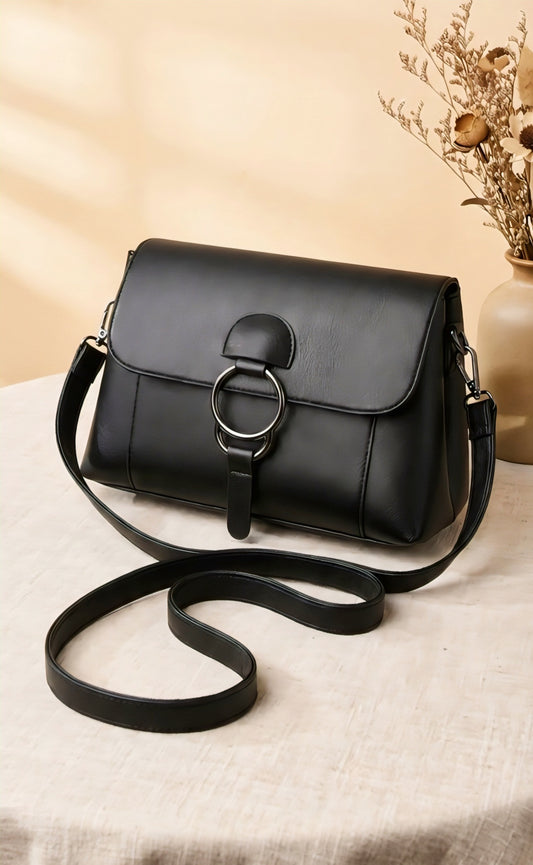 Elegant Ring Buckle Crossbody Bag – Minimalist Leather Shoulder Purse - RIZE.OFFICIAL
