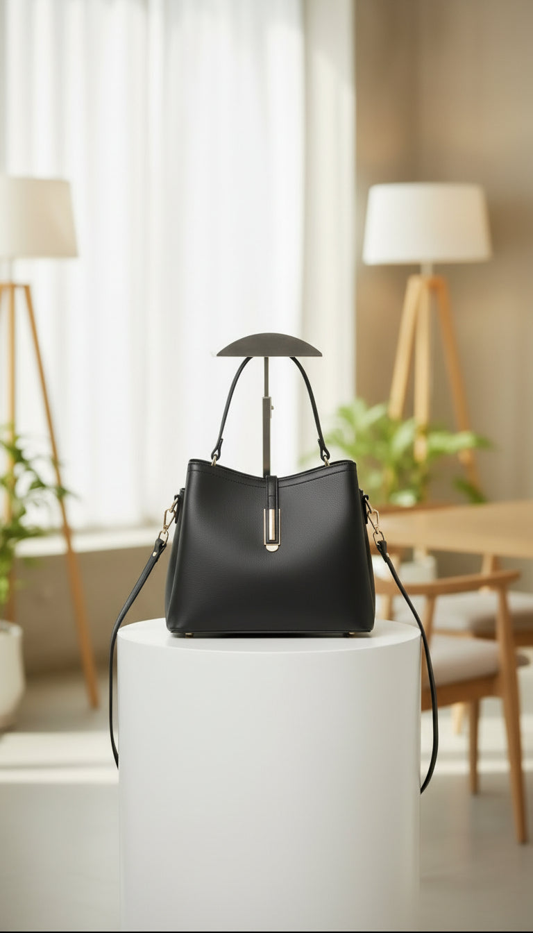 Black Faux Leather Day-to-Night Handbag - RIZE.OFFICIAL