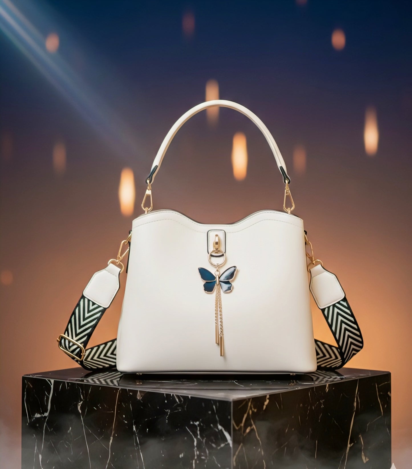 Elegance Lumière Premium Tote — White Luxe Edition with Butterfly Charm - RIZE.OFFICIAL