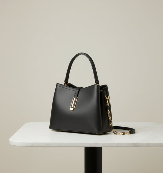 Black Faux Leather Day-to-Night Handbag - RIZE.OFFICIAL