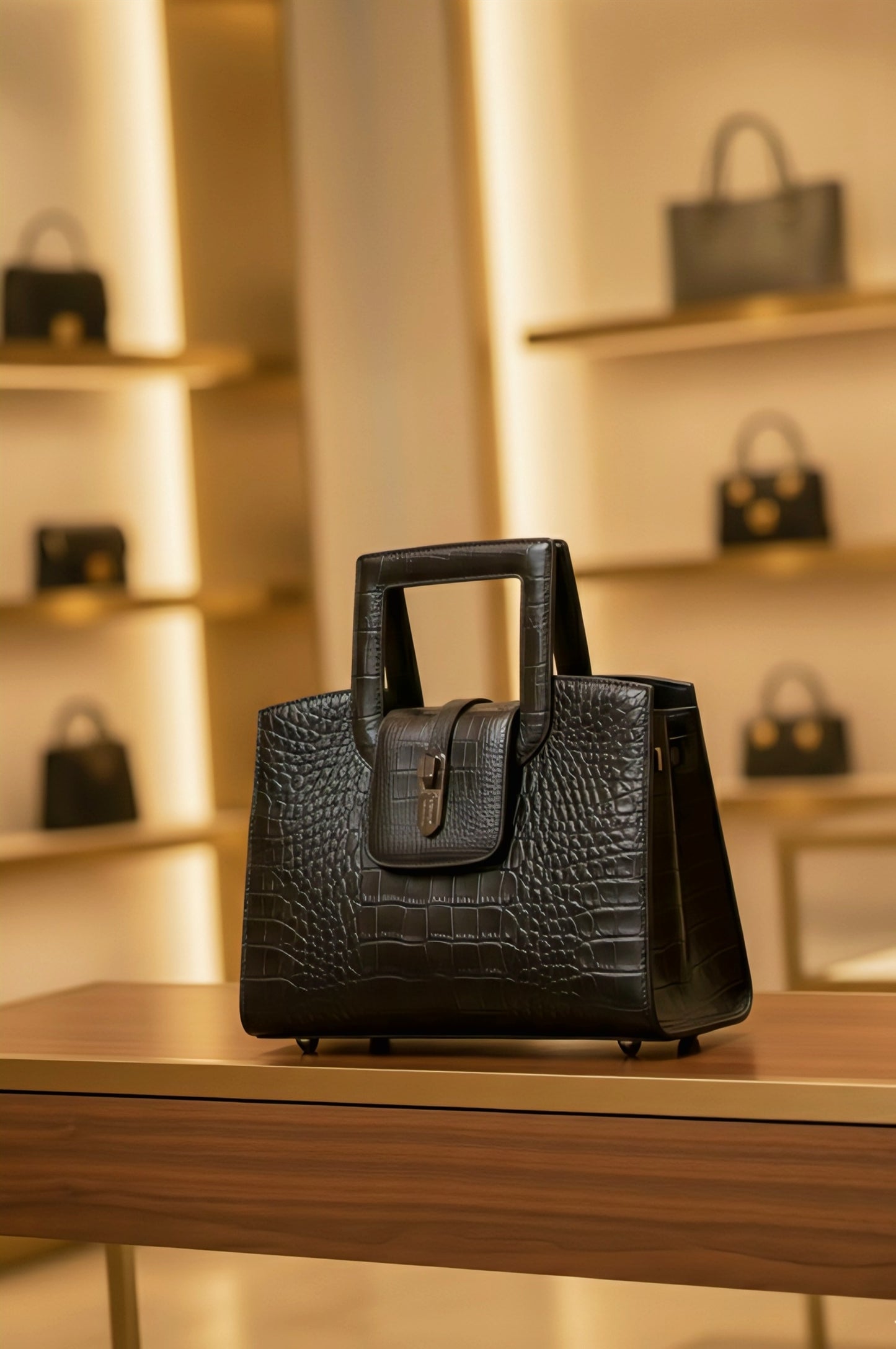 Elegant Croc-Embossed Leather Top-Handle Handbag – Timeless Luxury Design - RIZE.OFFICIAL
