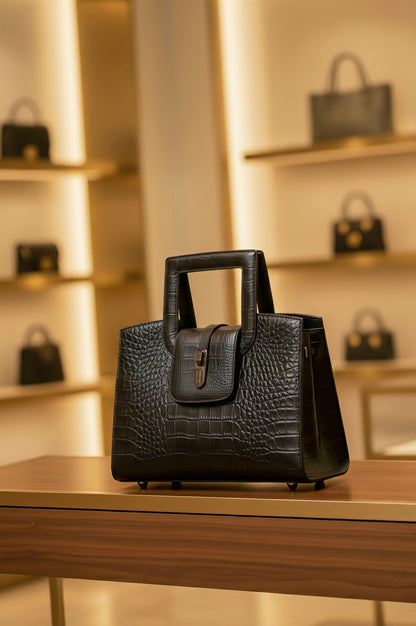Elegant Croc-Embossed Leather Top-Handle Handbag – Timeless Luxury Design - RIZE.OFFICIAL