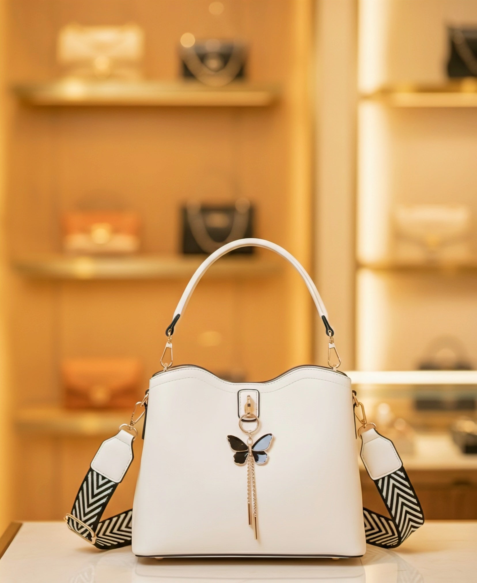 Elegance Lumière Premium Tote — White Luxe Edition with Butterfly Charm