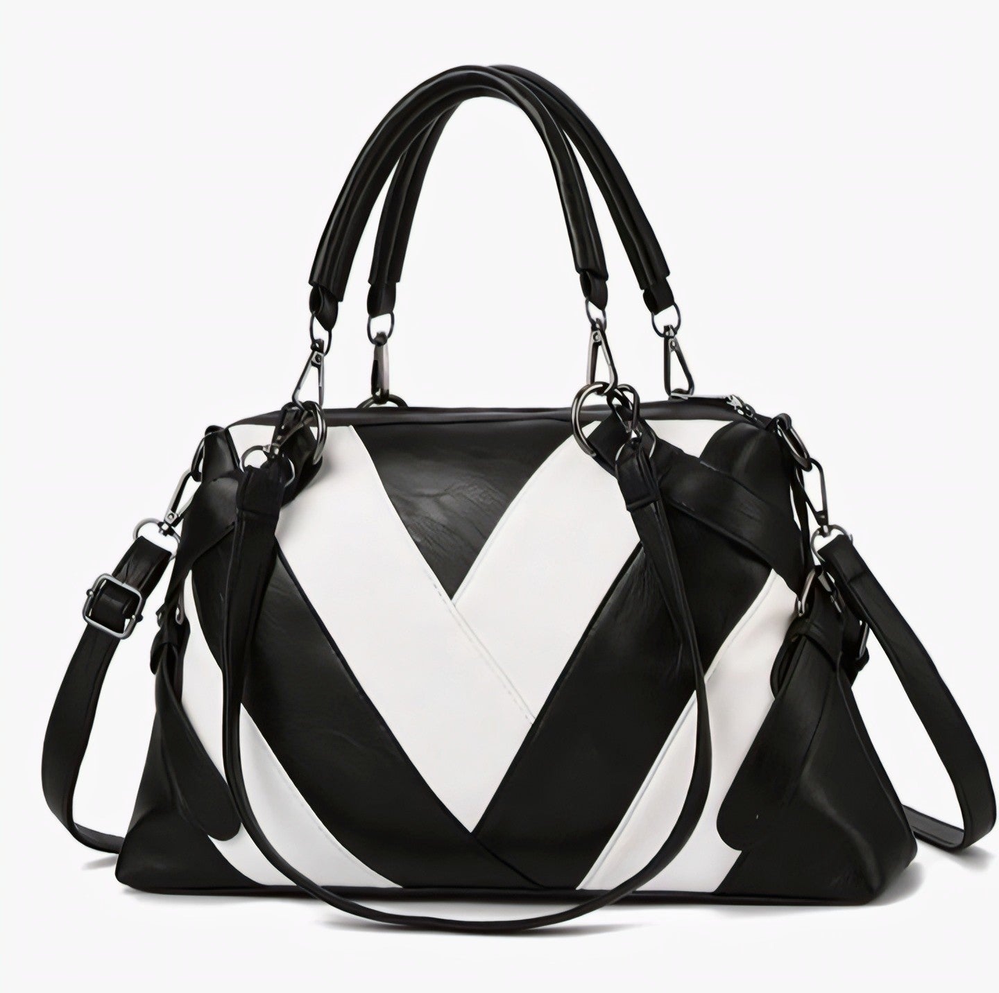 Luxury Black & White Chevron Leather Tote |Premium Designer Handbag - RIZE.OFFICIAL