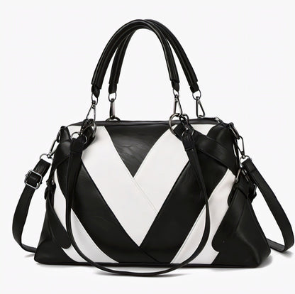 Luxury Black & White Chevron Leather Tote |Premium Designer Handbag - RIZE.OFFICIAL