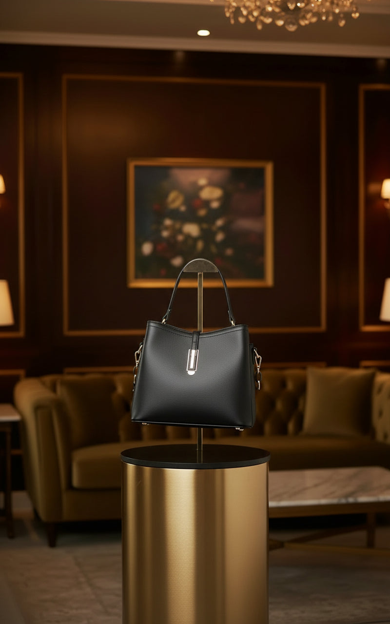 Black Faux Leather Day-to-Night Handbag - RIZE.OFFICIAL