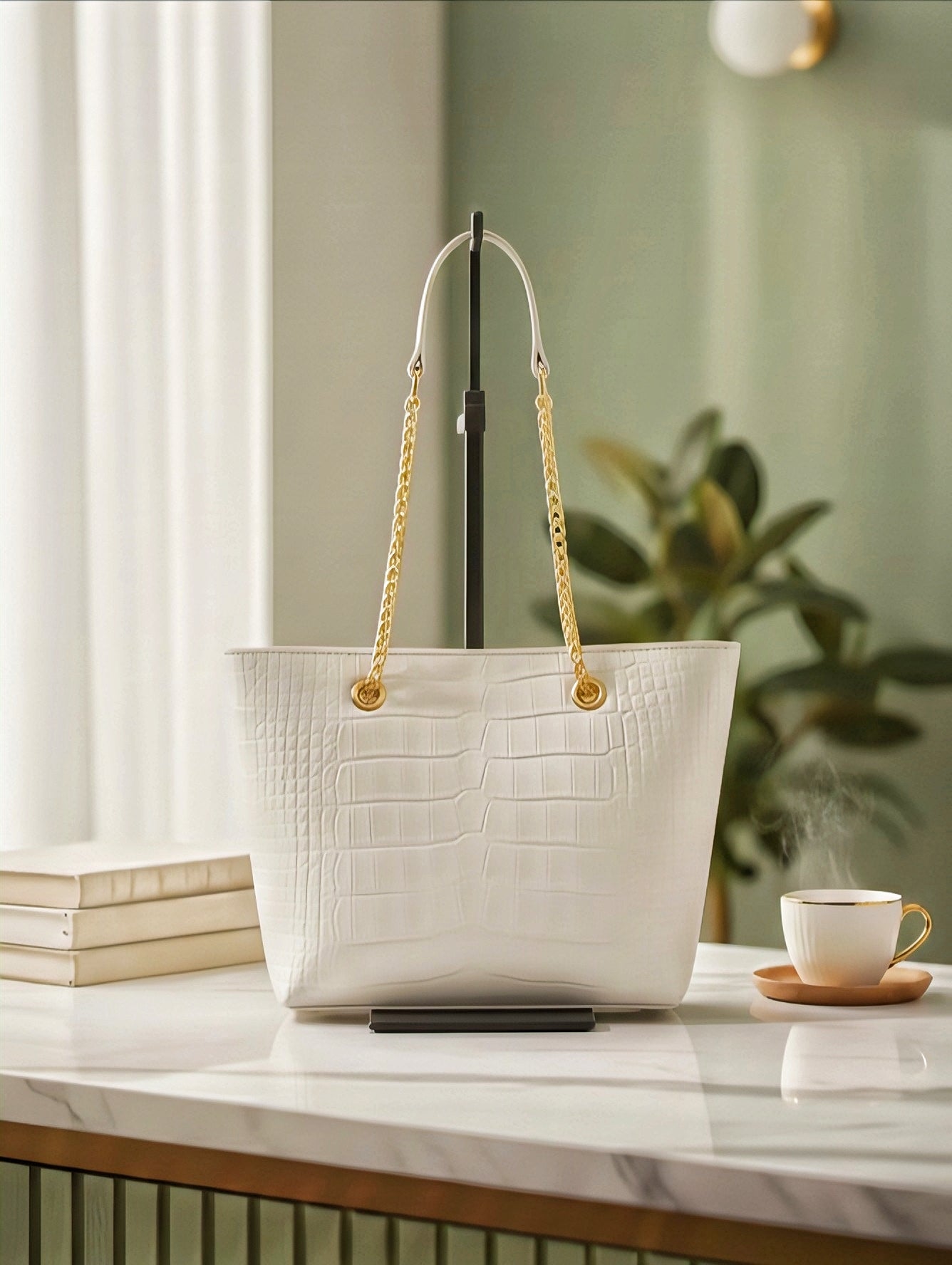 Luxury Crocodile-Embossed Leather Tote Bag for Women | Elegant Chain Handle Designer Shoulder Bag - RIZE.OFFICIAL