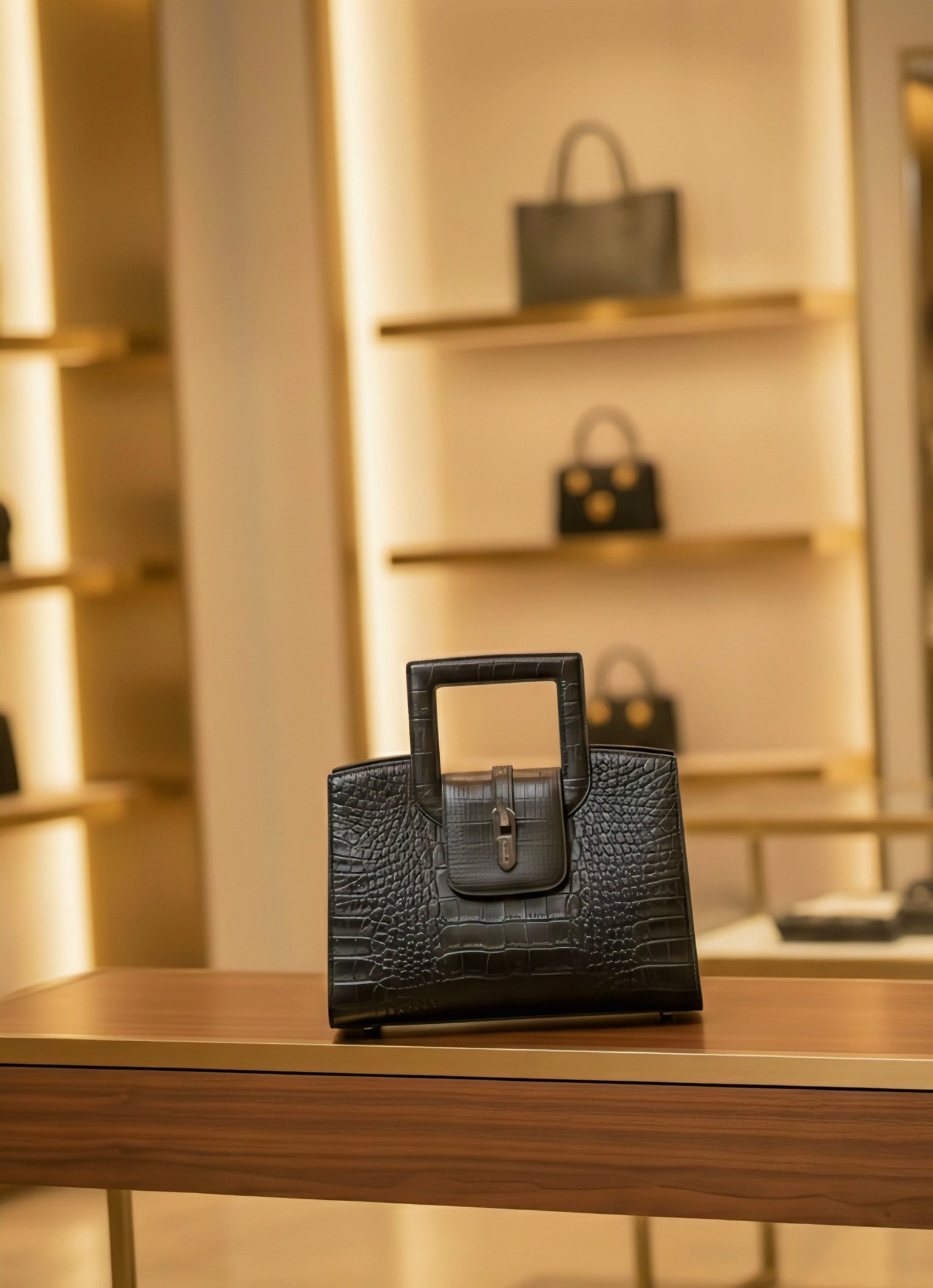 Elegant Croc-Embossed Leather Top-Handle Handbag – Timeless Luxury Design - RIZE.OFFICIAL