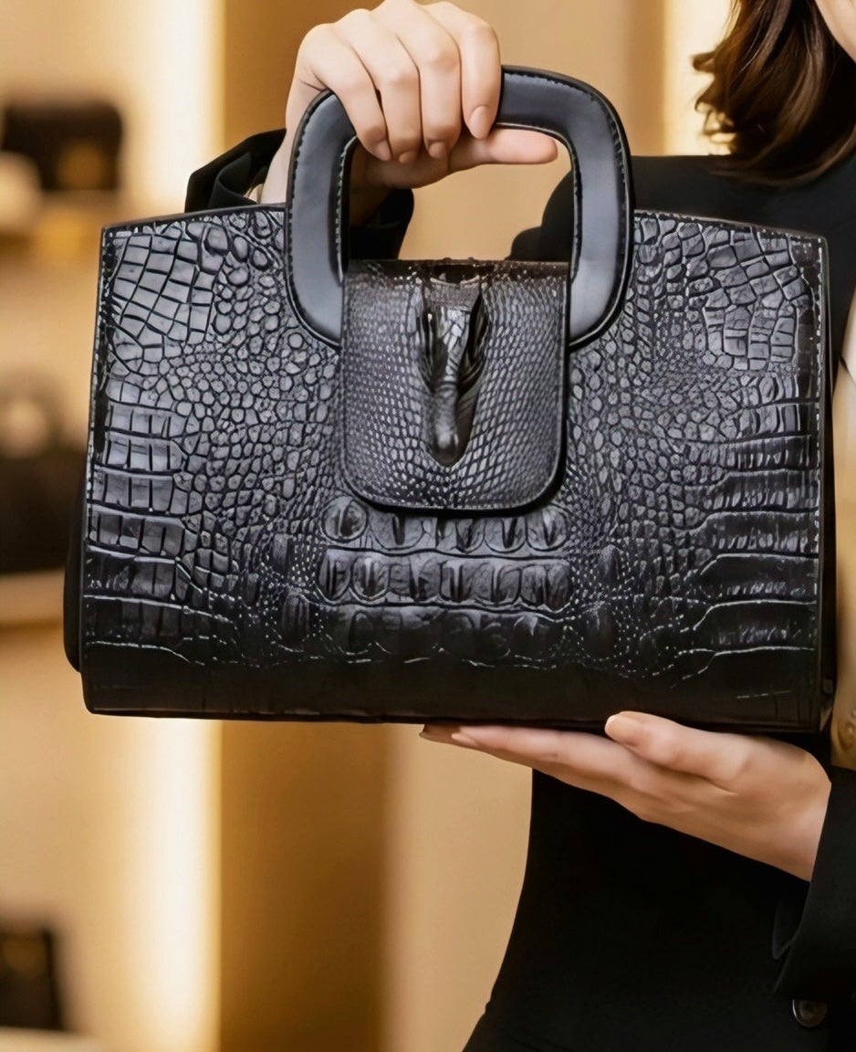 Elegant Croc-Embossed Leather Top-Handle Handbag – Timeless Luxury Design - RIZE.OFFICIAL
