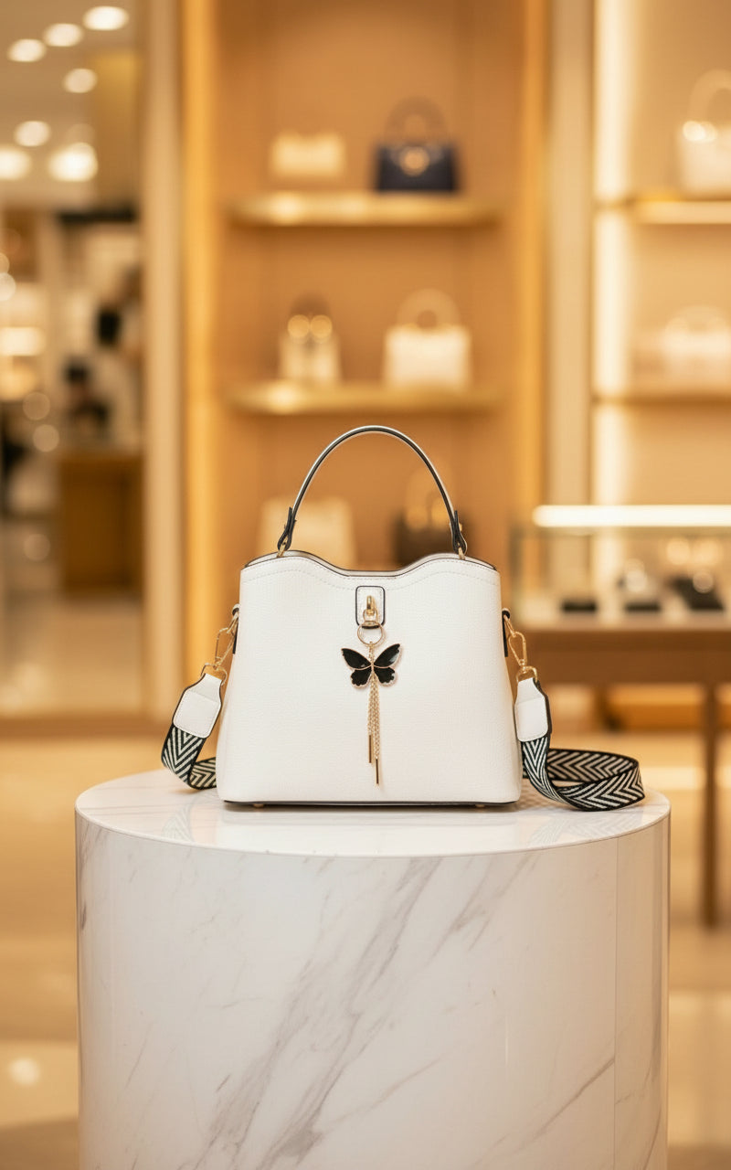 Elegance Lumière Premium Tote — White Luxe Edition with Butterfly Charm - RIZE.OFFICIAL