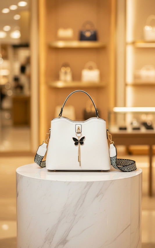 Elegance Lumière Premium Tote — White Luxe Edition with Butterfly Charm - RIZE.OFFICIAL